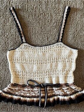 American Eagle Outfitters Cream Crocheted Camisole with Black Trim